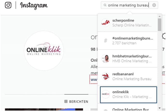 Zoeken in Instagram