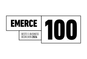 Emerce 100 logo Beste e-business bedrijven 2026, bevestiging van een professionele en resultaatgerichte marketingstrategie.