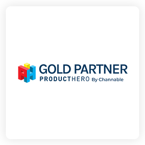 Producthero Gold Partner logo by Channable, symbool voor professionele Google Shopping strategie en data-optimalisatie.